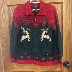 Lauren Ralph Lauren Reindeer Nordic Zip Cardigan Sweater M